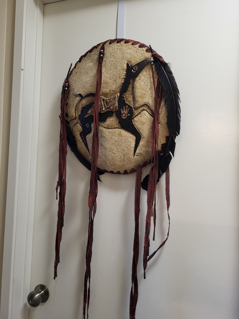 Vintage Handmade Native American Plains Indian Ceremonial Shield Artist Signed